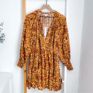 House of Harlow 1980 Tired Mini Dress Avivah Nude Orange AVIVAH NUDE Split Neck